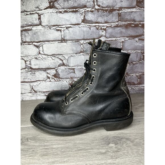 RED WING 4473 Vintage USA BLACK LEATHER ENGINEER MILITARY BOOTS 8D US STEEL TOE main image 4